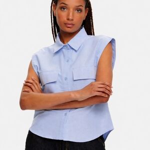 Nwt Kuwalla Light Blue Cotton Sleeveless Oxford Button-Up Shirt Streetwear Chic